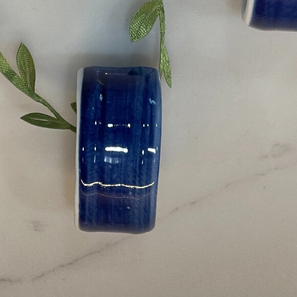 4 Glazed Ceramic Cobalt Blue Napkin Rings - Picture 6 of 10